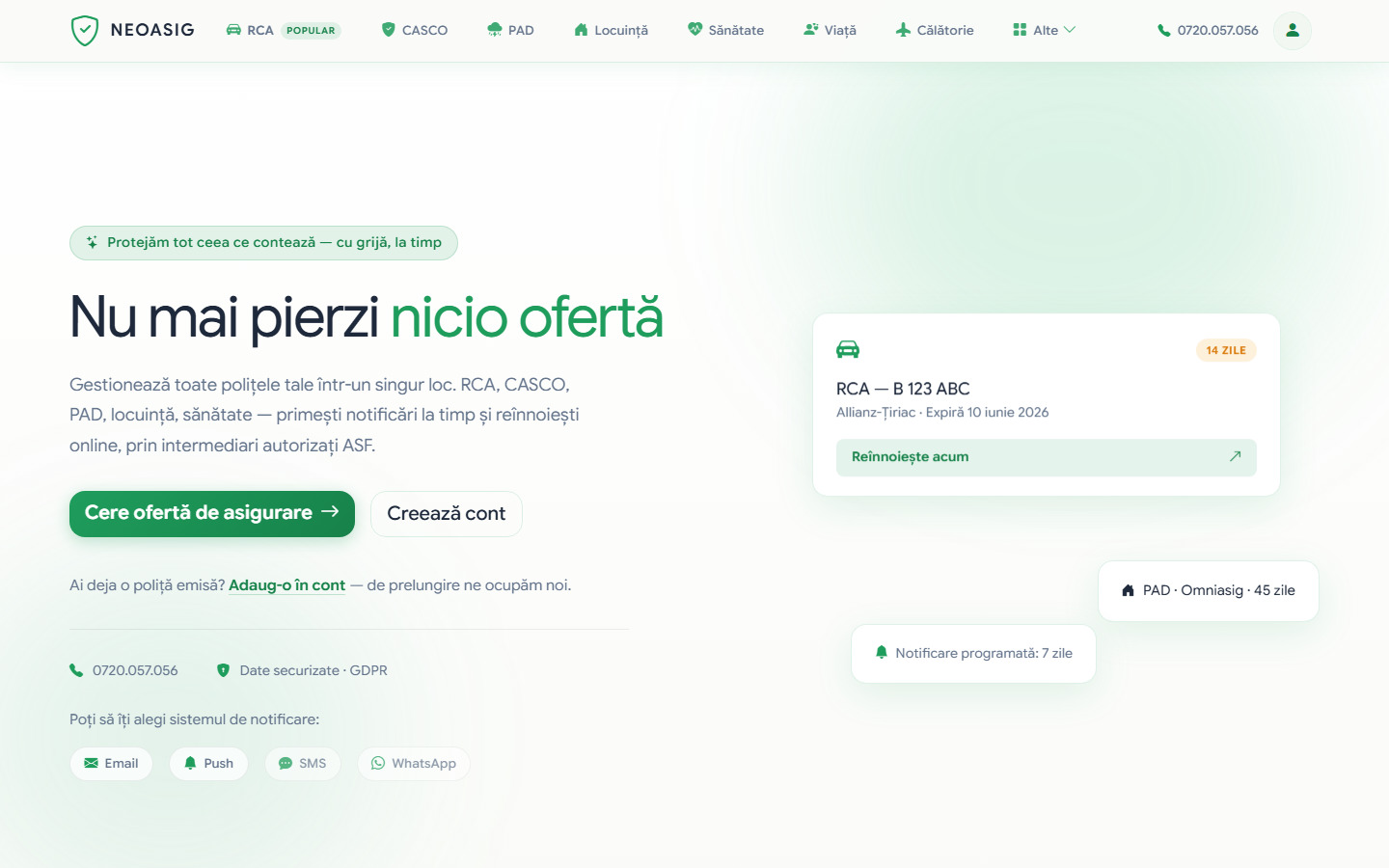 Captură din NEOASIG — neoasig.ro